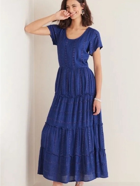 Soft Surroundings Dresses & Skirts - Soft Surroundings Kara Shimmer Dress in blue with sequins Size M Petite NEW